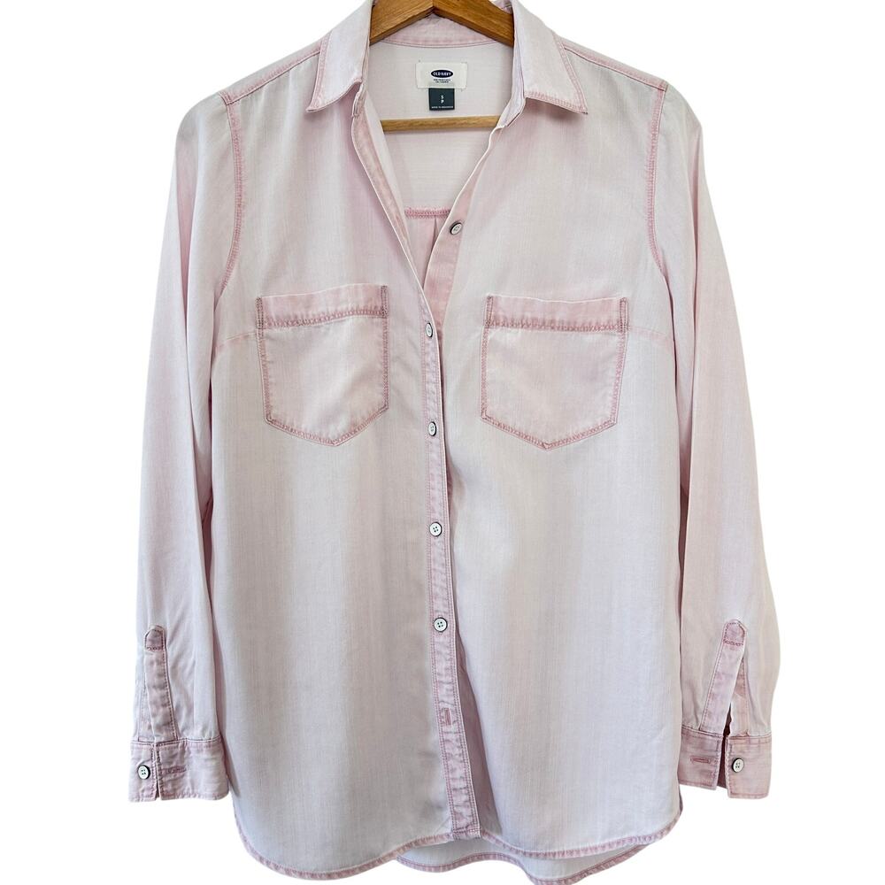 Old Navy Women's Light Pink 100% Tencel Button Up Shirt Small Country Western